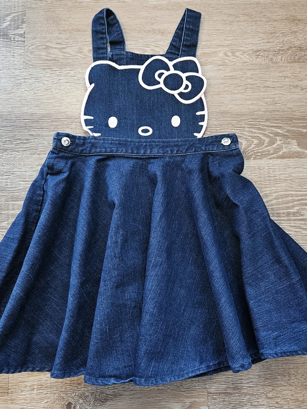 Hello Kitty Girls' Denim Skirt Overall Dress - Navy Blue Size 6X